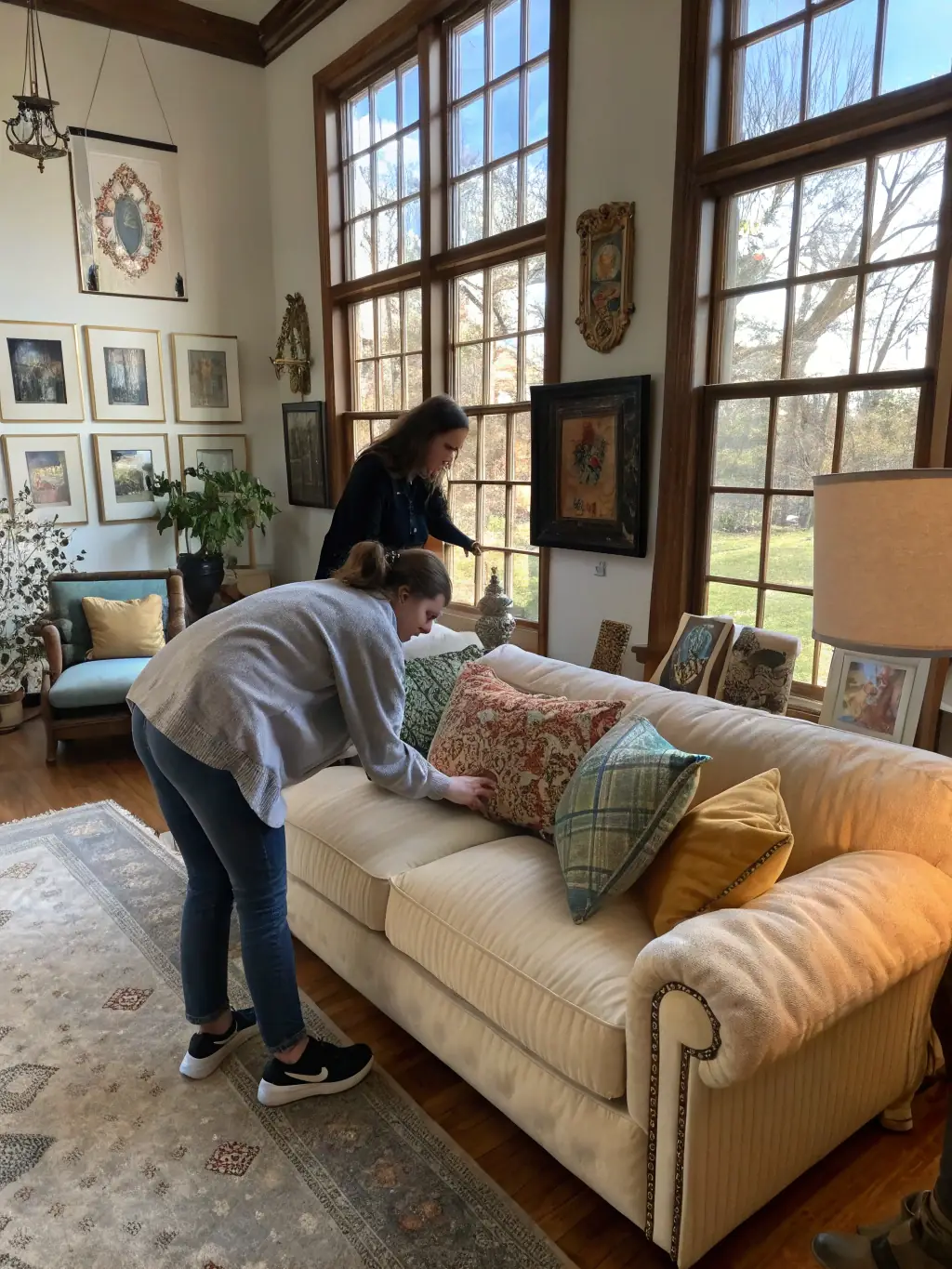 A group of students on a field trip, visiting a contemporary interior design showroom to learn about the latest trends and materials.
