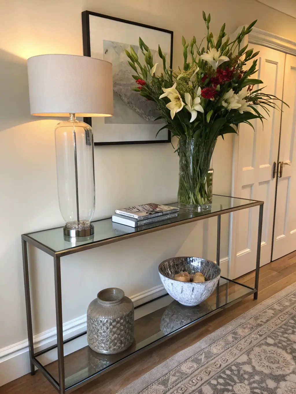 A student arranging decorative elements in a beautifully styled interior space, highlighting the practical application of interior decoration skills at Maven School.